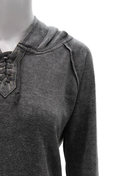 Vintage Havana Womens Pullover Hoodie Gray Henley Long Sleeve Size S
