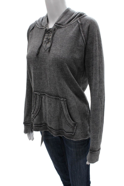 Vintage Havana Womens Pullover Hoodie Gray Henley Long Sleeve Size S