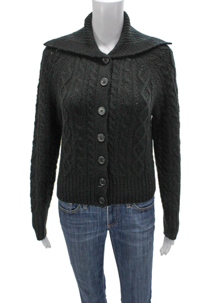 J Crew Women Cardigan Green Acrylic Collared Long Sleeve Size XS