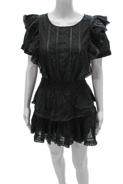 Love Shack Fancy Womens Fit & Flare Dress Black Cotton Short Sleeve Size S
