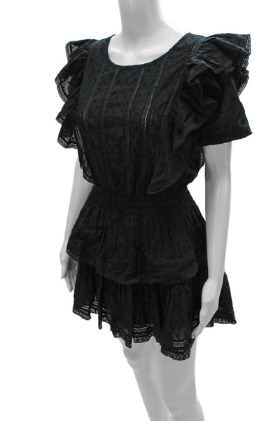 Love Shack Fancy Womens Fit & Flare Dress Black Cotton Short Sleeve Size S