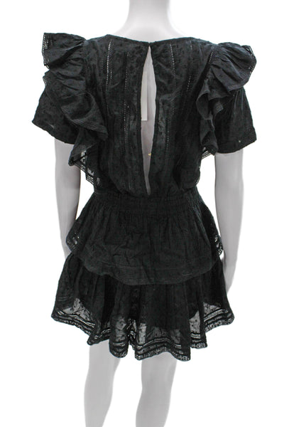 Love Shack Fancy Womens Fit & Flare Dress Black Cotton Short Sleeve Size S
