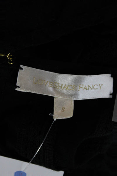 Love Shack Fancy Womens Fit & Flare Dress Black Cotton Short Sleeve Size S