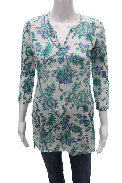 Roller Rabbit Womens Floral Tunic V Neck 3/4 Sleeve Multicolor Size S