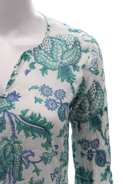 Roller Rabbit Womens Floral Tunic V Neck 3/4 Sleeve Multicolor Size S