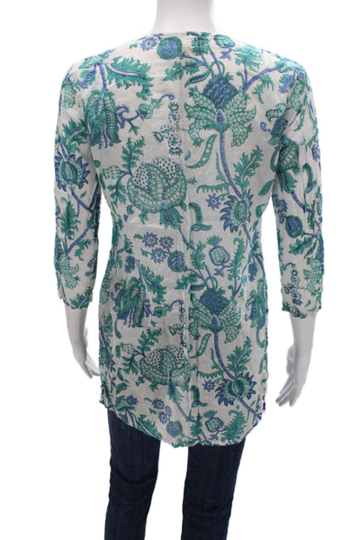 Roller Rabbit Womens Floral Tunic V Neck 3/4 Sleeve Multicolor Size S