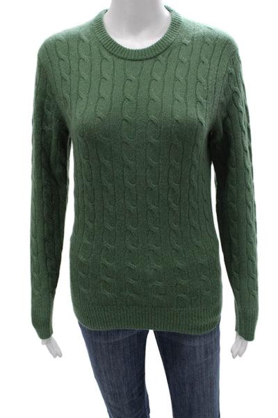J Crew Womens Cashmere Cable Knit Pullover Sweater Green Crew Neck Size XS