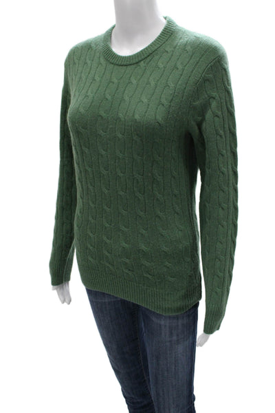 J Crew Womens Cashmere Cable Knit Pullover Sweater Green Crew Neck Size XS