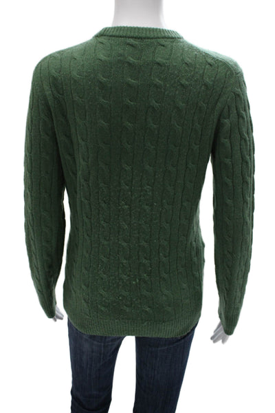 J Crew Womens Cashmere Cable Knit Pullover Sweater Green Crew Neck Size XS