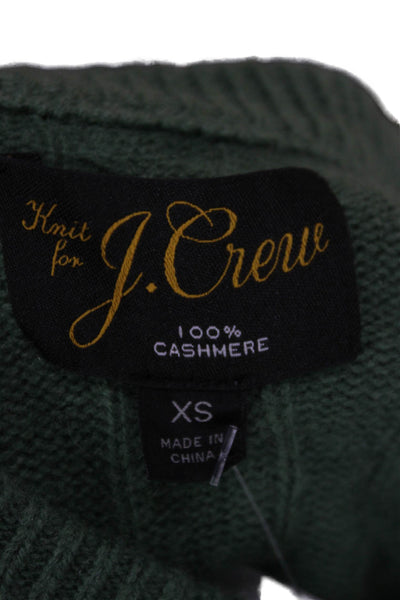 J Crew Womens Cashmere Cable Knit Pullover Sweater Green Crew Neck Size XS