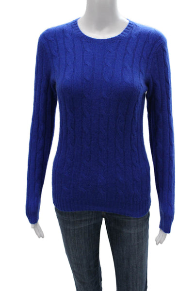 Polo Ralph Lauren Women Cashmere Cable Knit Pullover Blue Crew Neck Size S