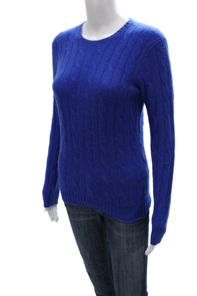 Polo Ralph Lauren Women Cashmere Cable Knit Pullover Blue Crew Neck Size S