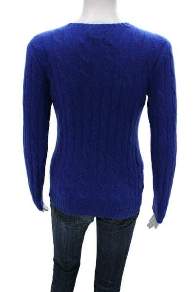 Polo Ralph Lauren Women Cashmere Cable Knit Pullover Blue Crew Neck Size S