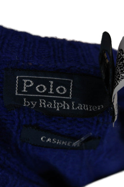 Polo Ralph Lauren Women Cashmere Cable Knit Pullover Blue Crew Neck Size S