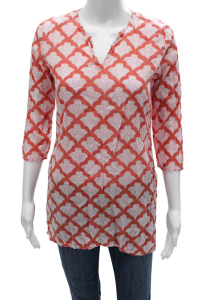 Roller Rabbit Womens Tunic Blouse Multicolor V Neck Geometric Cotton Size XS