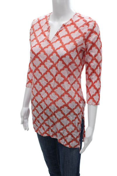 Roller Rabbit Womens Tunic Blouse Multicolor V Neck Geometric Cotton Size XS