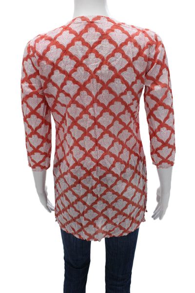 Roller Rabbit Womens Tunic Blouse Multicolor V Neck Geometric Cotton Size XS