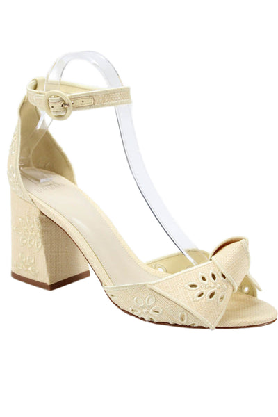 Alexandre Birman Womens Block Heel Embroidered Ankle Strap Sandals Beige 40
