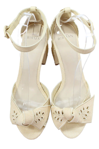 Alexandre Birman Womens Block Heel Embroidered Ankle Strap Sandals Beige 40