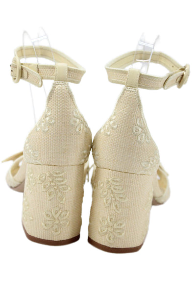 Alexandre Birman Womens Block Heel Embroidered Ankle Strap Sandals Beige 40