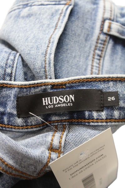 Hudson Unisex Bermuda Shorts Blue Button Size 26