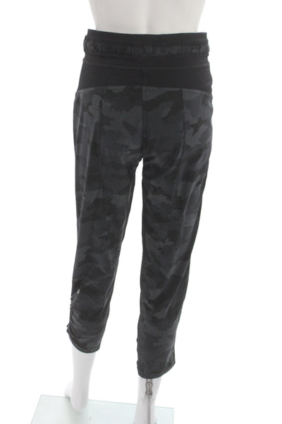 Lululemon Womens Cropped Jogger Pants Black Camo Drawstring Size 4