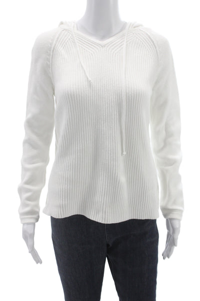 Kinross Womens Pullover Hoodie White V-Neck Cotton Drawstring Size S