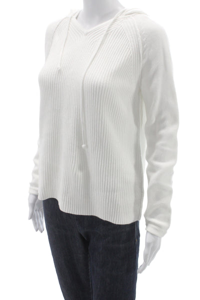 Kinross Womens Pullover Hoodie White V-Neck Cotton Drawstring Size S