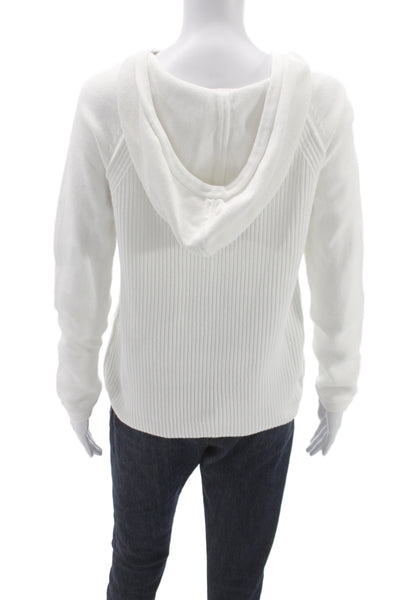 Kinross Womens Pullover Hoodie White V-Neck Cotton Drawstring Size S