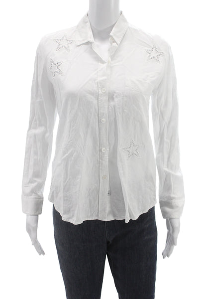 Rails Womens White Star Print Linen Button-Up Blouse Petite Size XS