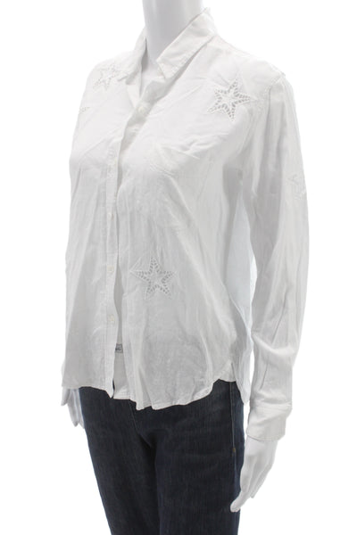 Rails Womens White Star Print Linen Button-Up Blouse Petite Size XS