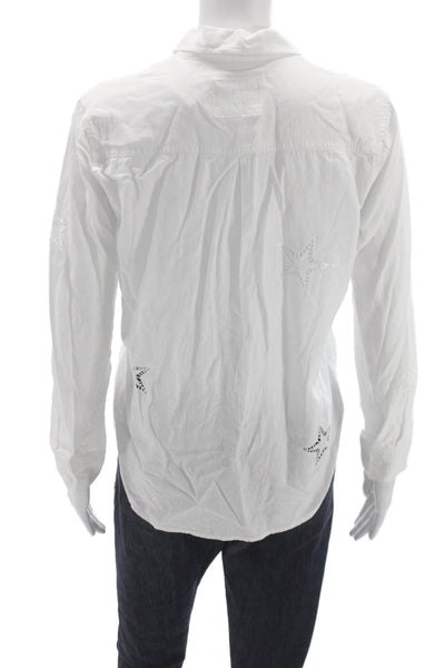 Rails Womens White Star Print Linen Button-Up Blouse Petite Size XS