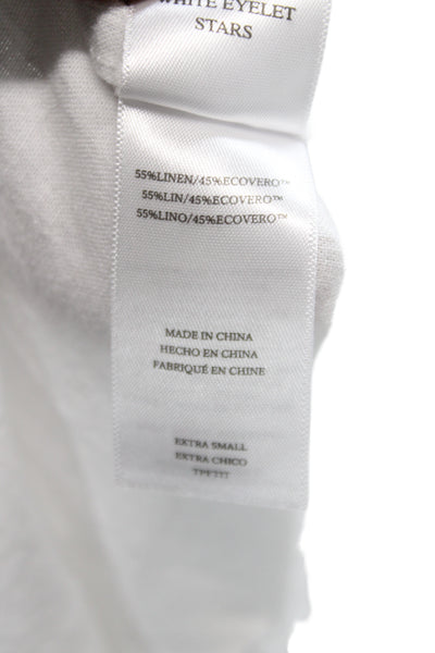 Rails Womens White Star Print Linen Button-Up Blouse Petite Size XS