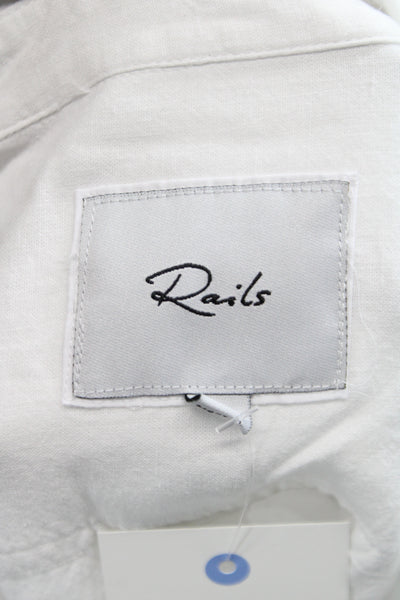 Rails Womens White Star Print Linen Button-Up Blouse Petite Size XS