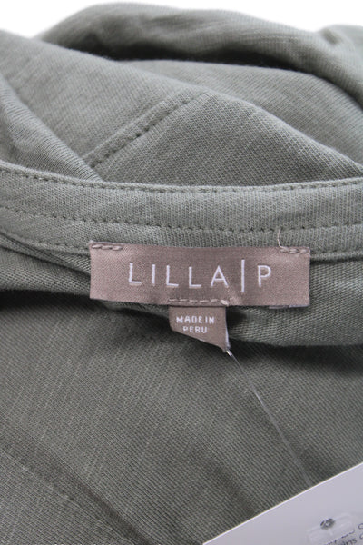 Lilla P Womens Army Green Basic Button Up Blouse Short Sleeve Size XS