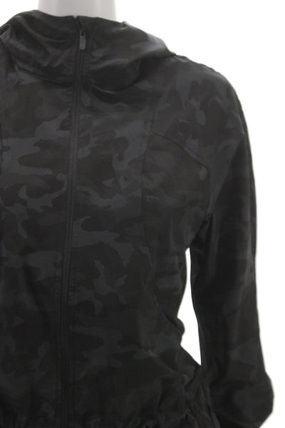 Lululemon Womens Black Camo Nylon Windbreaker Jacket High Neck Size 4