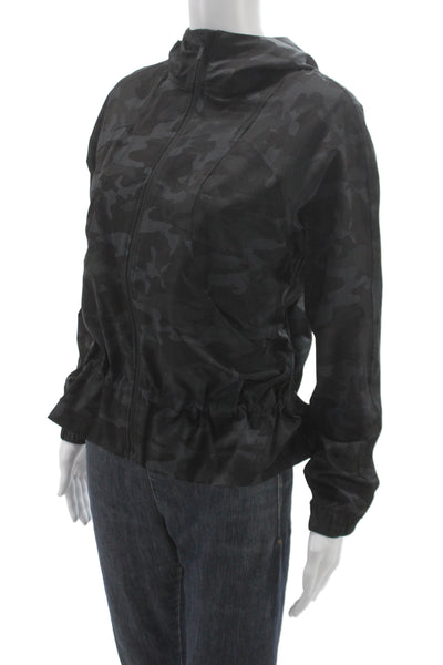 Lululemon Womens Black Camo Nylon Windbreaker Jacket High Neck Size 4