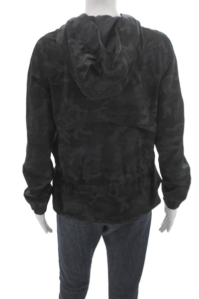 Lululemon Womens Black Camo Nylon Windbreaker Jacket High Neck Size 4