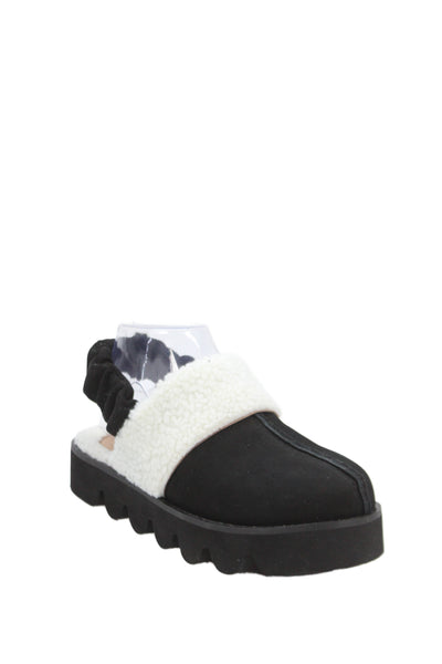 All Black Womens Platform Faux Shearling Trim Slingback Loafers Black Size 37