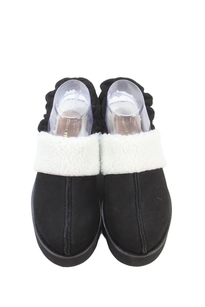All Black Womens Platform Faux Shearling Trim Slingback Loafers Black Size 37