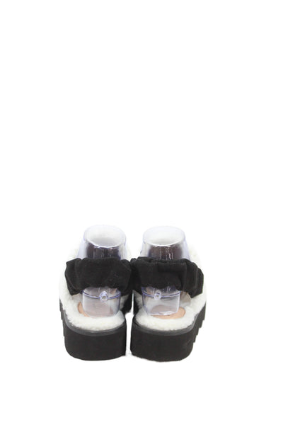 All Black Womens Platform Faux Shearling Trim Slingback Loafers Black Size 37