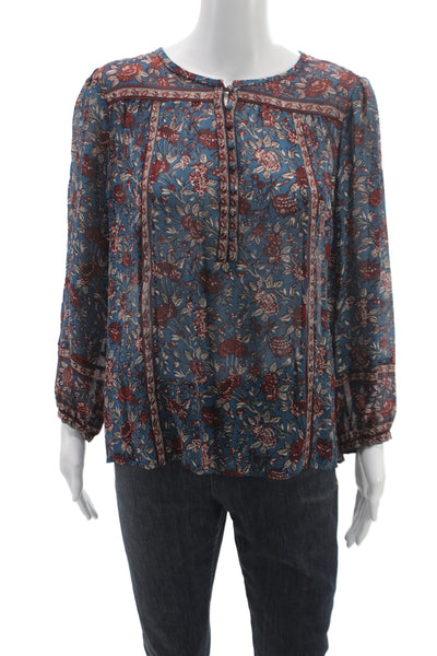 Joie Women Silk Floral Tunic Long Sleeve Button Cuff Multicolor Size S