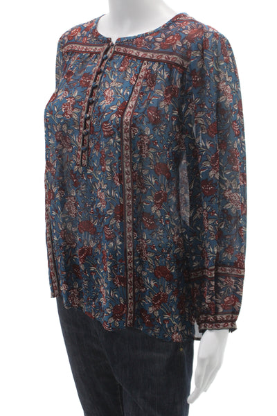 Joie Women Silk Floral Tunic Long Sleeve Button Cuff Multicolor Size S