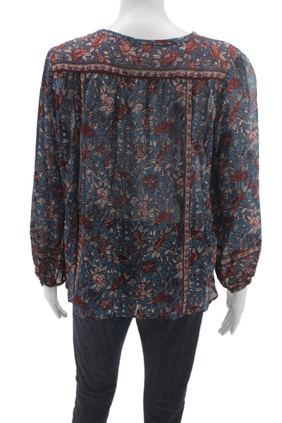Joie Women Silk Floral Tunic Long Sleeve Button Cuff Multicolor Size S