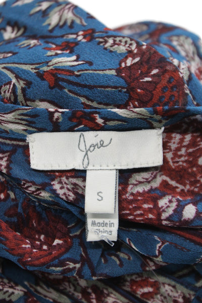 Joie Women Silk Floral Tunic Long Sleeve Button Cuff Multicolor Size S