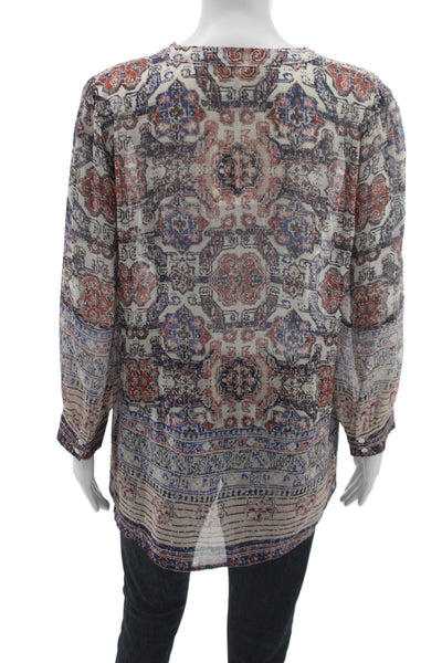 Joie Women Silk Geometric V-Neck Tunic Long Sleeve Multicolor Size S