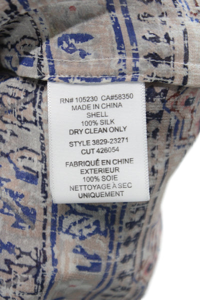 Joie Women Silk Geometric V-Neck Tunic Long Sleeve Multicolor Size S