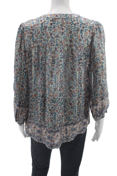 Joie Womens V-Neck Boho Floral Tunic Long Sleeve Button Cuff Multicolor Size S