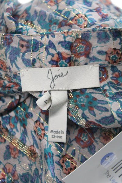 Joie Womens V-Neck Boho Floral Tunic Long Sleeve Button Cuff Multicolor Size S