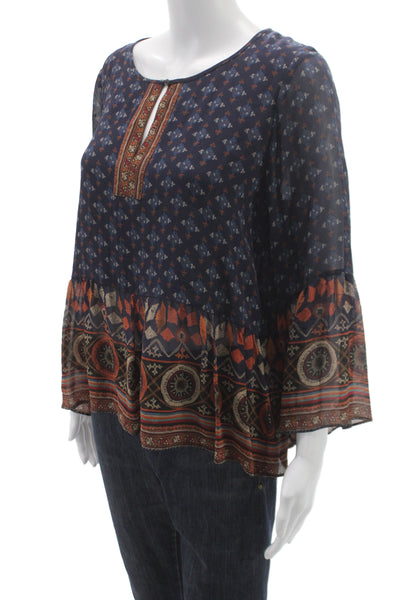 Joie Women Tunic Multicolor Silk Blend Geometric Round Neck 3/4 Sleeve Size S